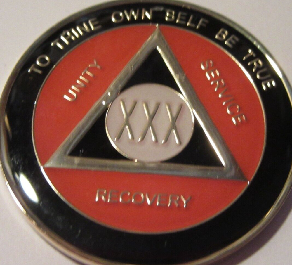 Orange Alcoholics Anonymous 30 Year AA Medallion Token Coin Chip Sober