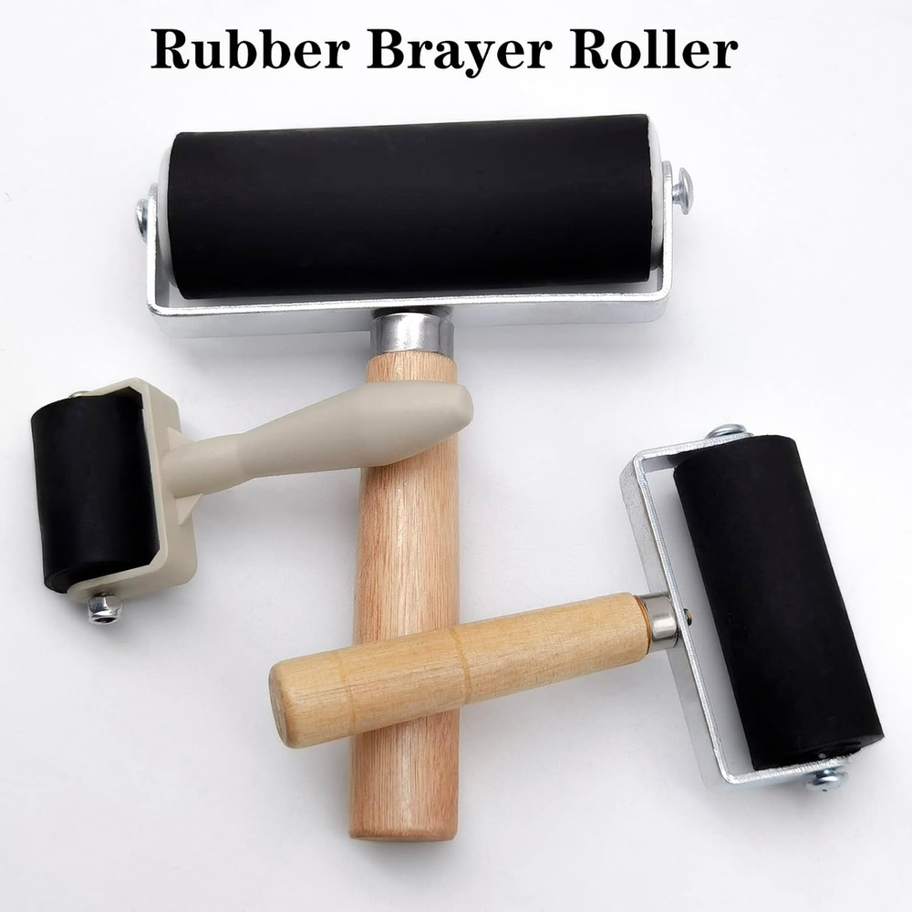 3 Pack Rubber Brayer Roller for Crafting Printmaking Ink Applicator Wallpaper