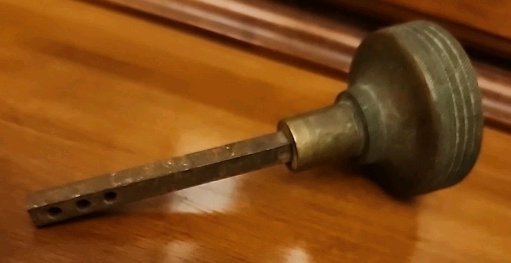Antique Bronze Entry Door Knob and Spindle Victorian Geometric Scroll Pattern