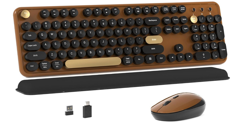 Colorful Wireless Computer Keyboard and Mouse Combo with Round Typewriter...