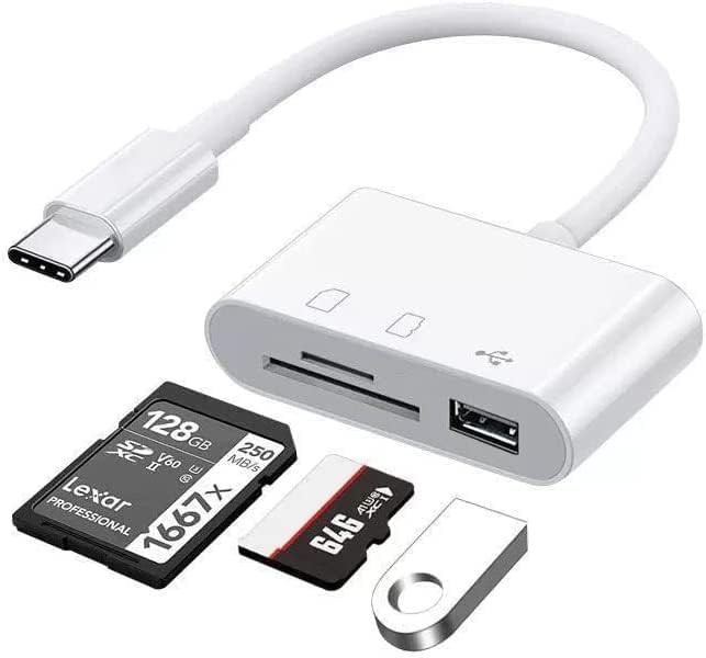 USB C SD Card Reader, C to Micro TF Memory 3-in-1 White
