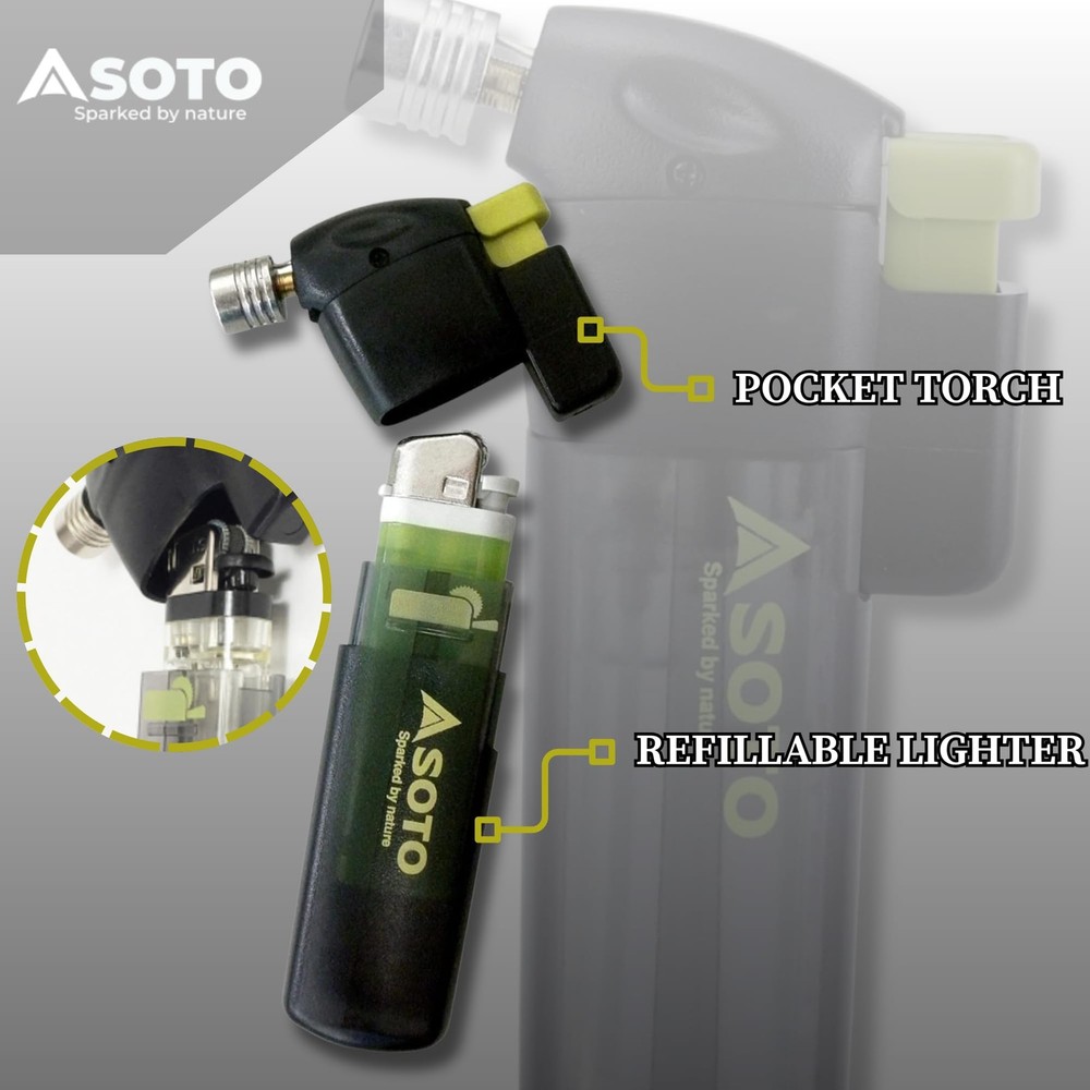 SOTO Butane Torch Lighter, Compact Windproof Pocket w/ Refillable Lighter