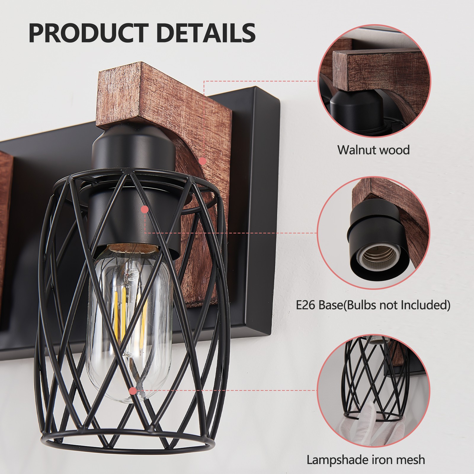 24" Rustic Caged Vanity Light 4 Lights Bathroom Mirror Wall Lamp Sconce Fixture