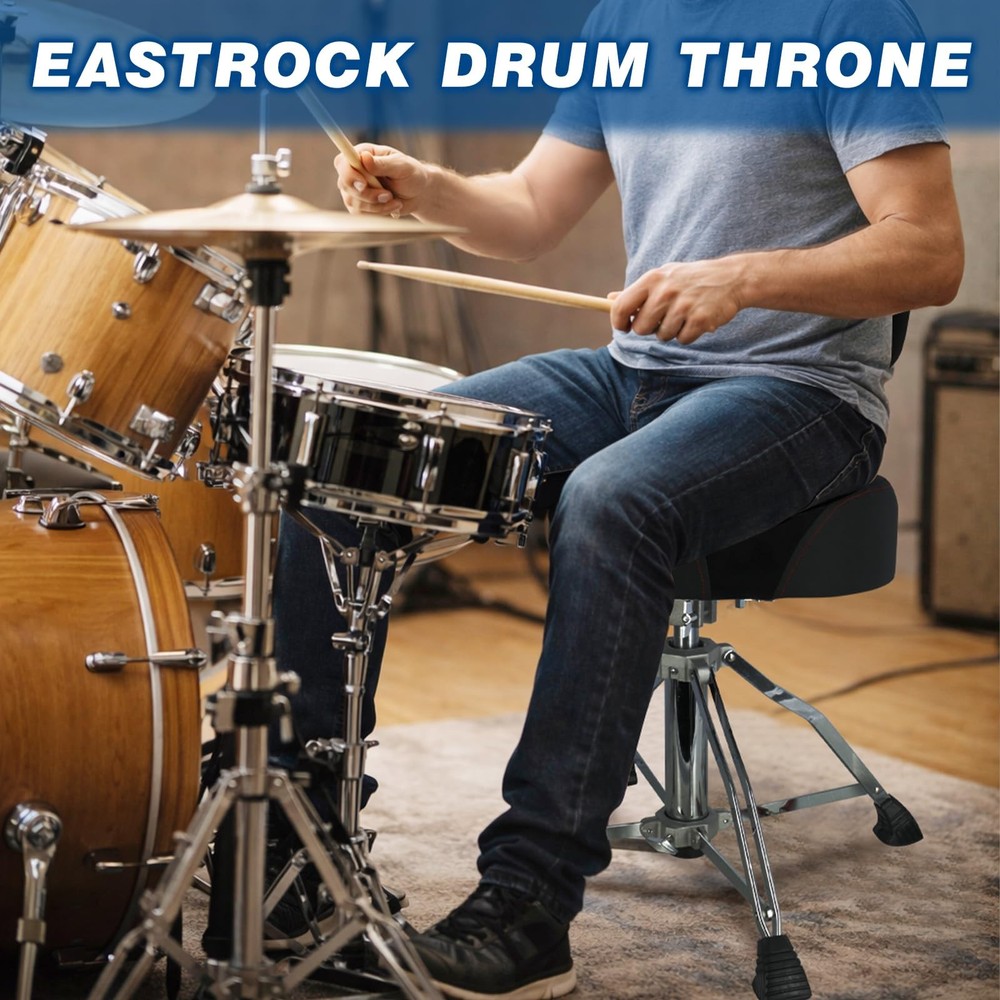 Adjustable Drum Throne with Backrest, Heavy Duty Saddle Seat for Drummers