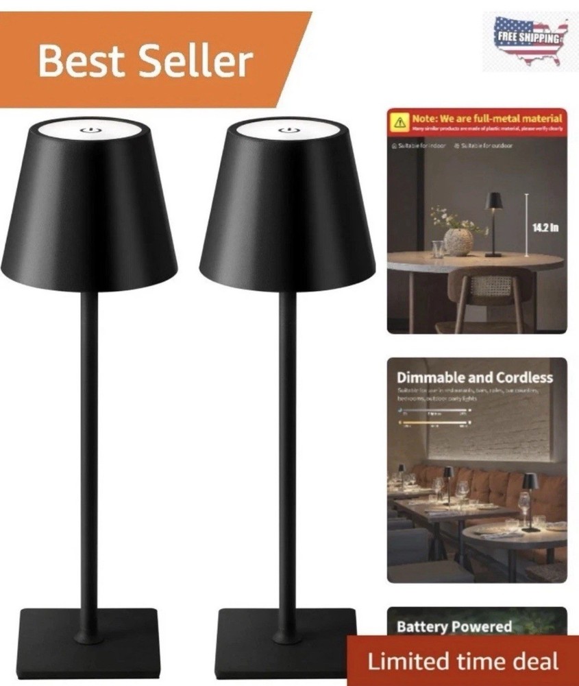 Rechargeable Cordless Table Lamps, 2 Pack with Touch Control & Waterproof Design