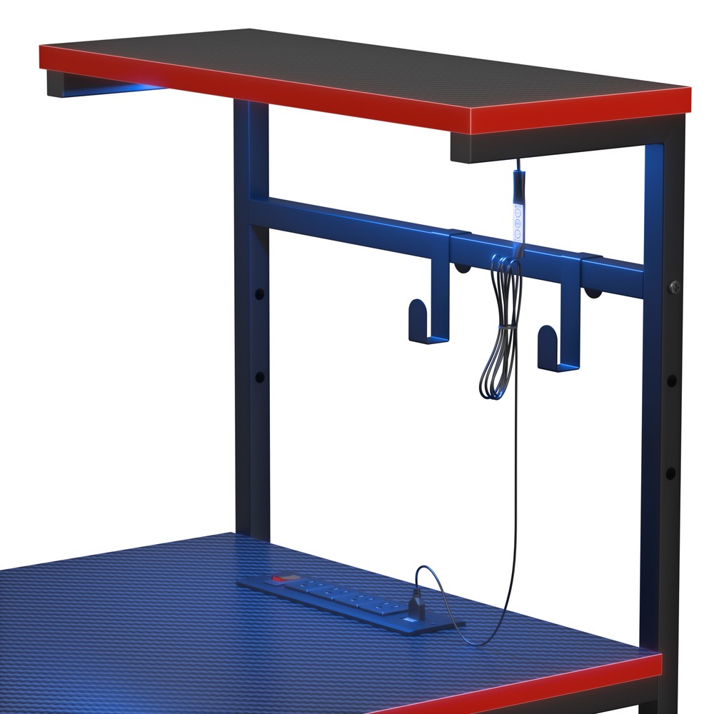 44" Computer Desk Rectangular Gaming Desk with LED Lights & Power Outlets Black