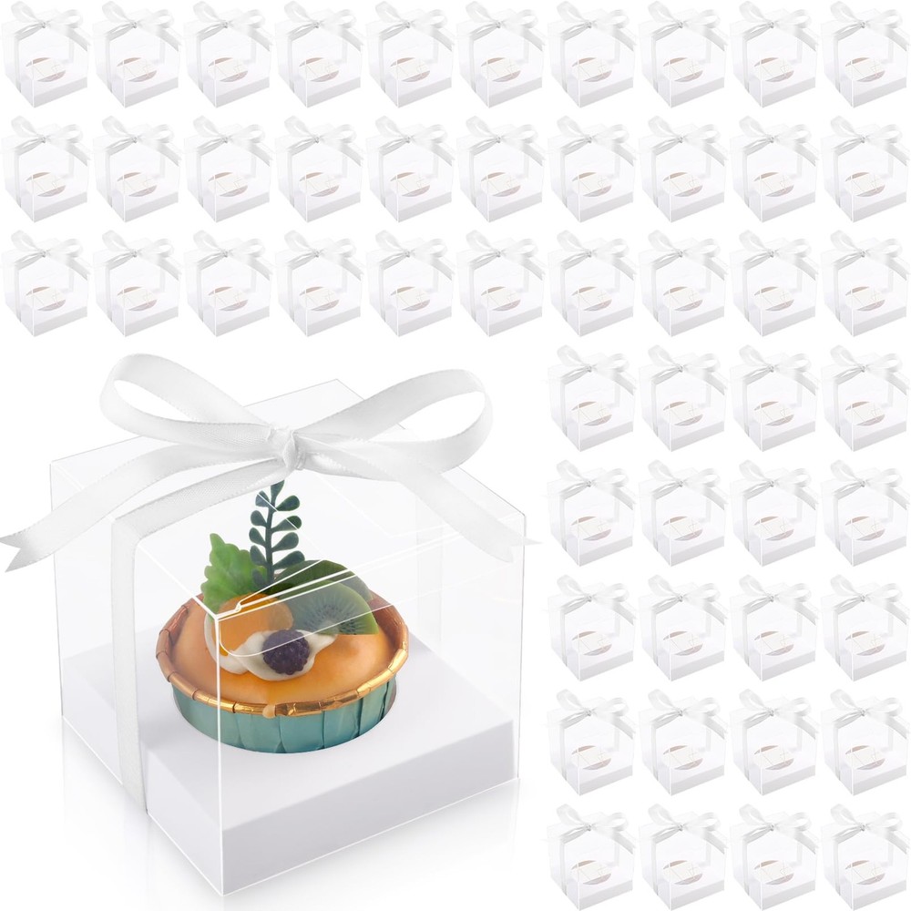 50 Pcs Clear Plastic Cupcake Boxes, 3.5 Inch Single Cupcake Containers, Indiv...