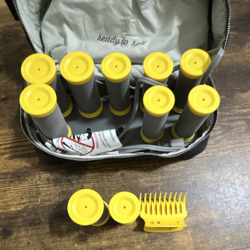 Drybar Hot Rollers Set with Yellow Clips, Gray Plastic, Carry Case