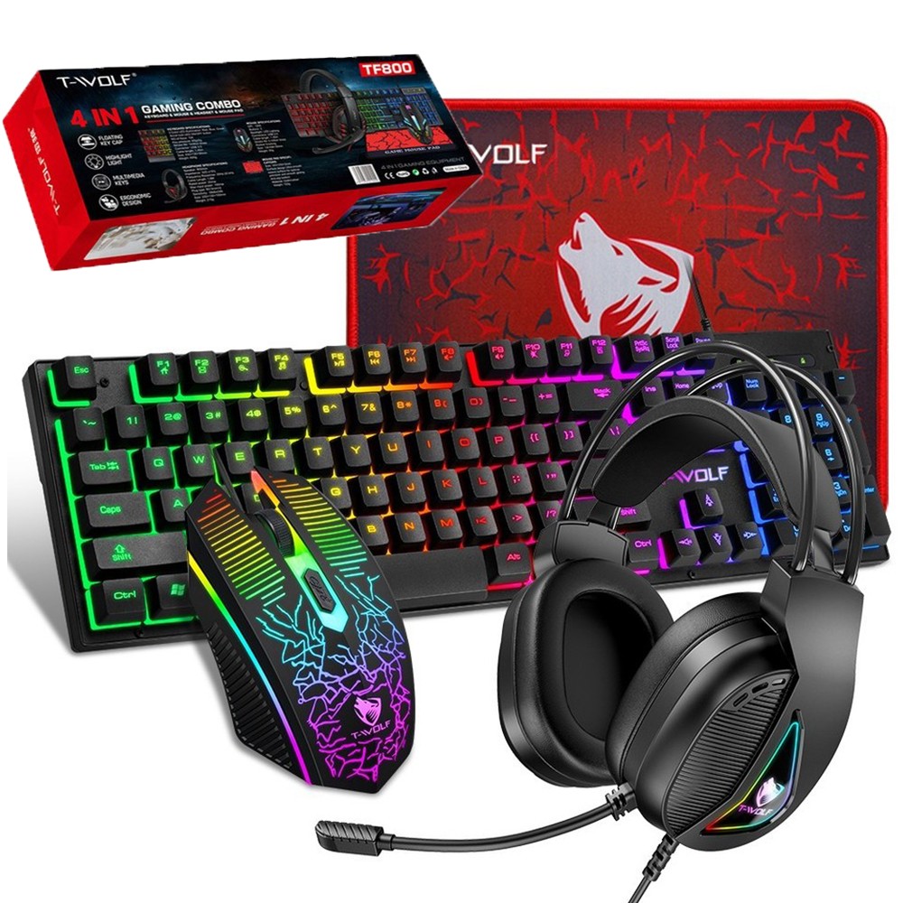 4 in 1 Gaming LED Keyboard Mouse Headset & Mousepad Bundle for Xbox PS4 PC Gamer