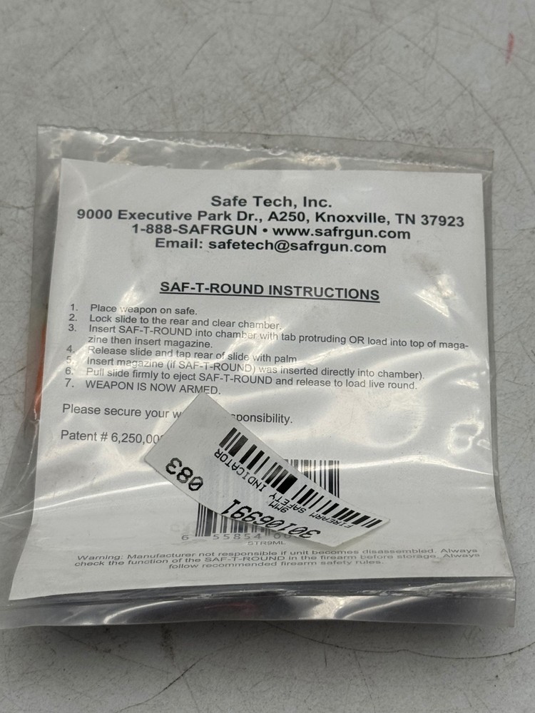 Safe Tech SAF-T-ROUND STR9ML 9mm Ejectable Empty Chamber Indicator Orange