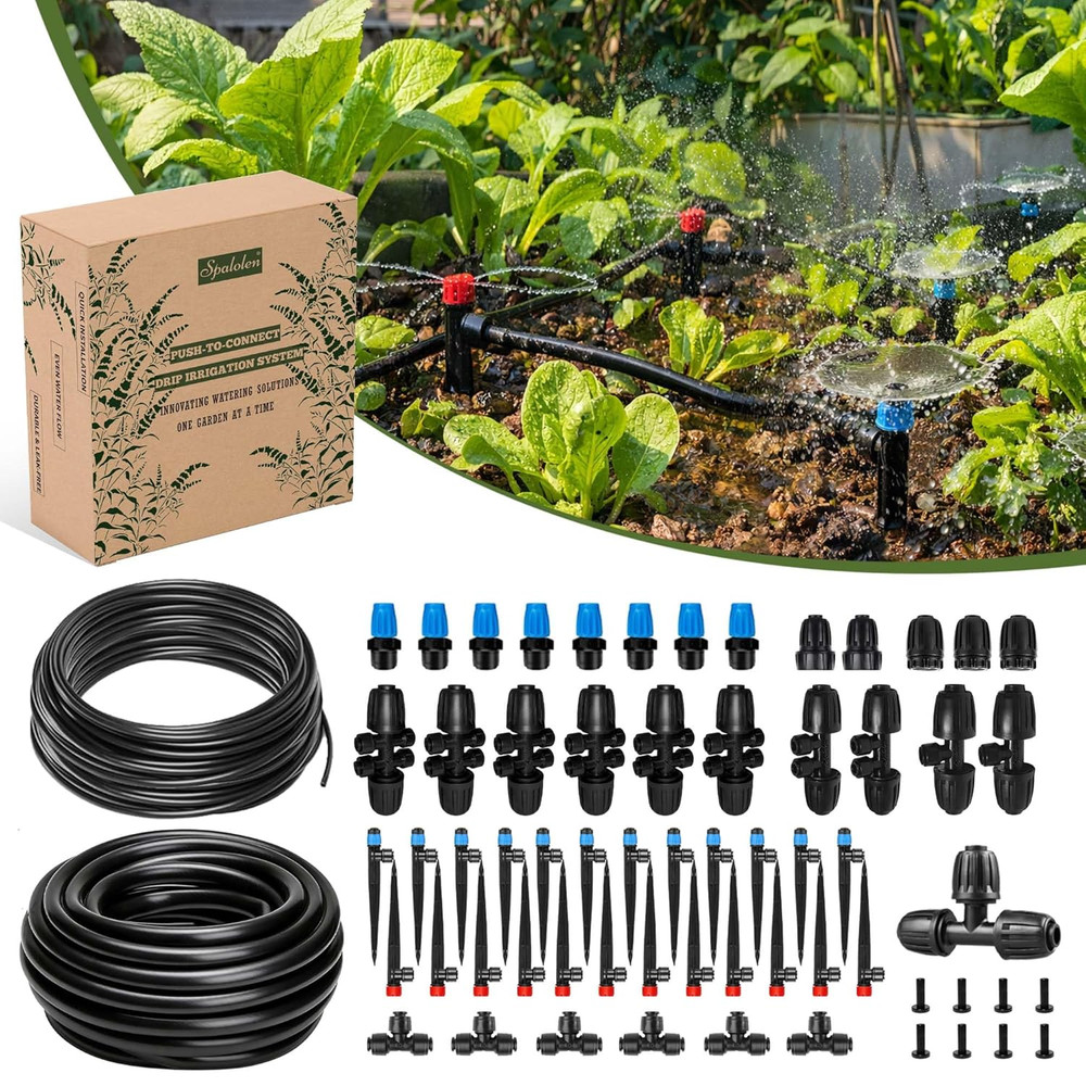 Drip Irrigation System Push-To-Connect Garden Watering System Kit for Raised Bed