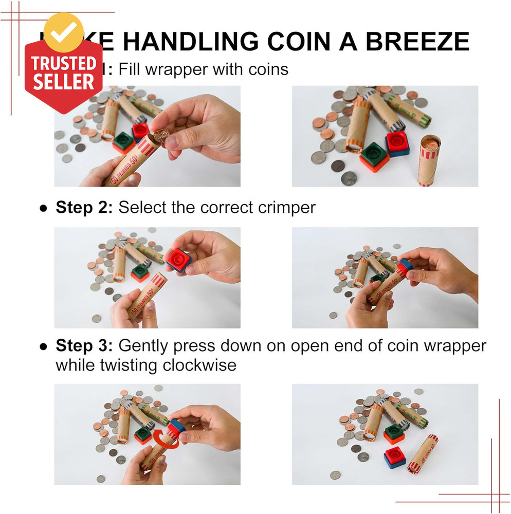 60 Assorted Coin Roll Wrappers with Color Coded Coin Wrapper Crimping Tool -(Qua