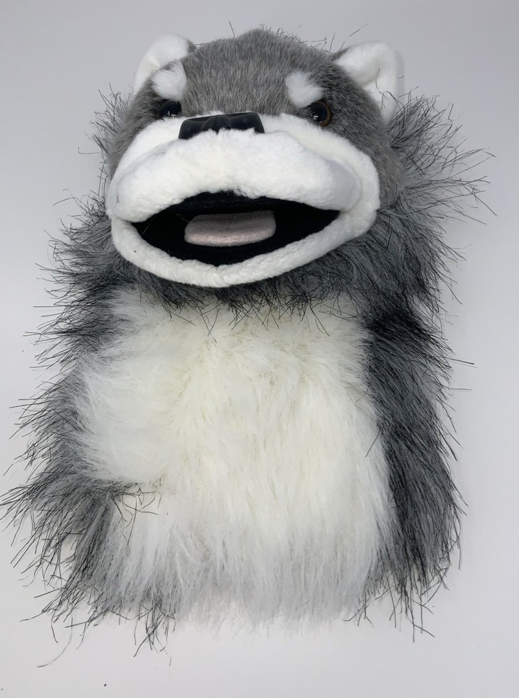 AURORA Gray White Wolf 10" Plush Hand Puppet