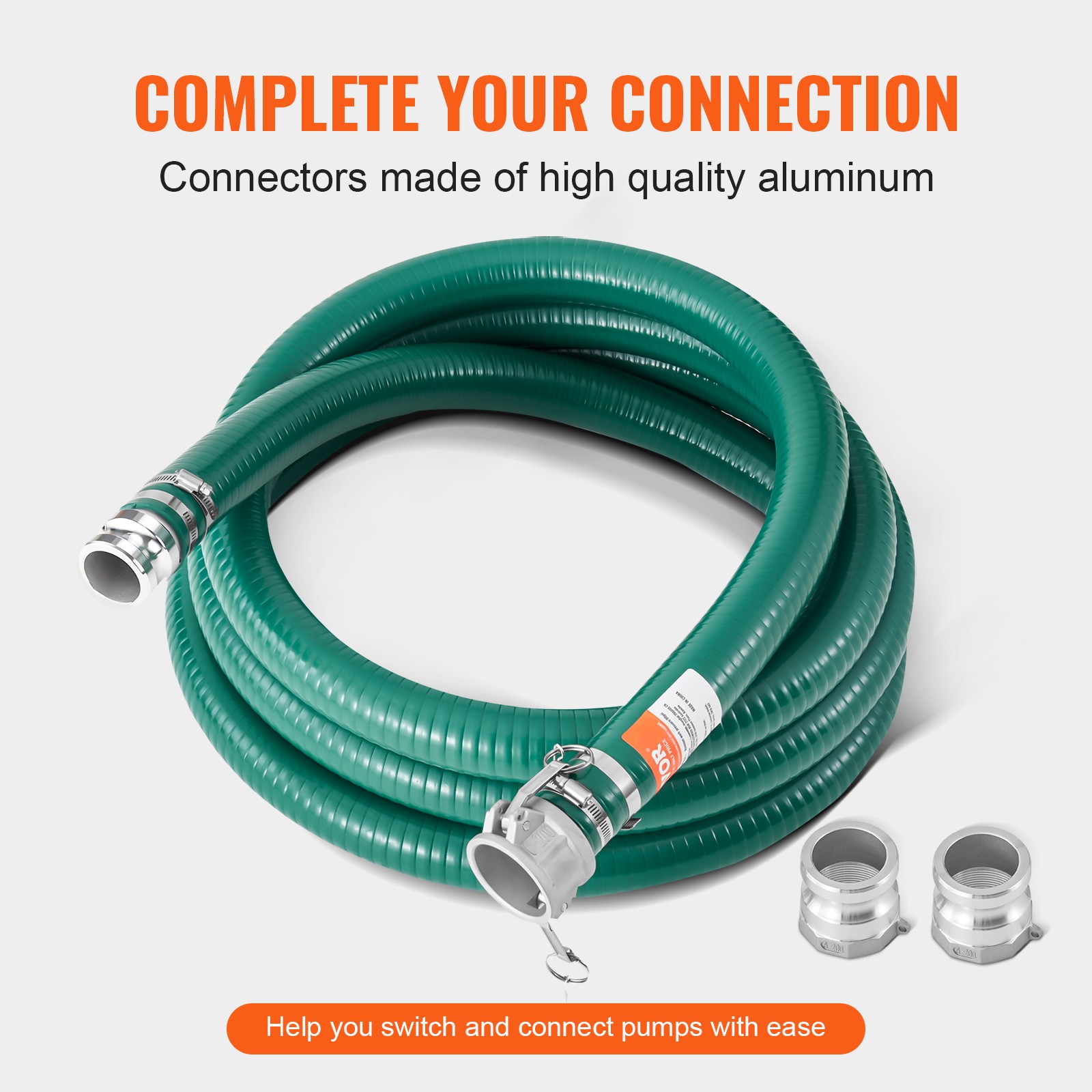 Suction Hose 2 in x 20 ft Green High Quality Hose Complete Fittings