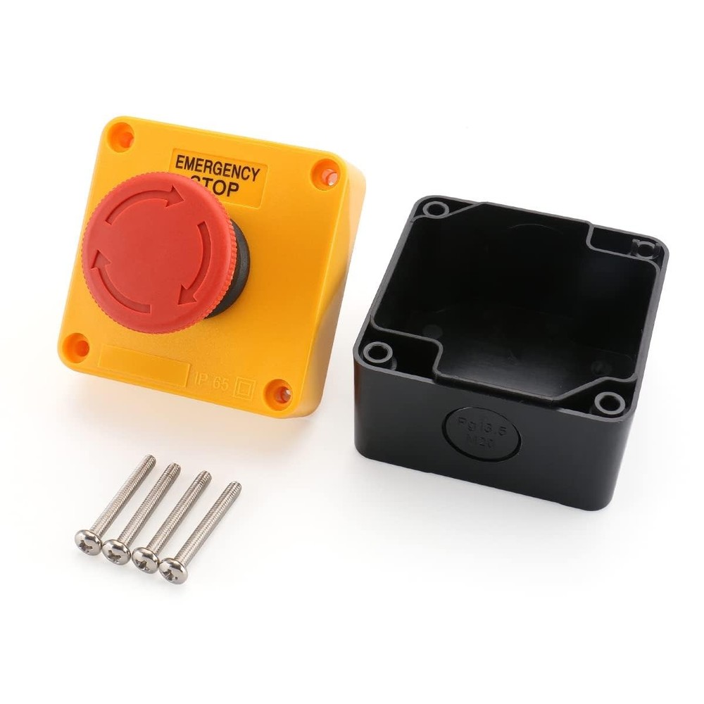 Baomain Red Sign Emergency Stop Switch, 660V Weatherproof Push Button Switch...