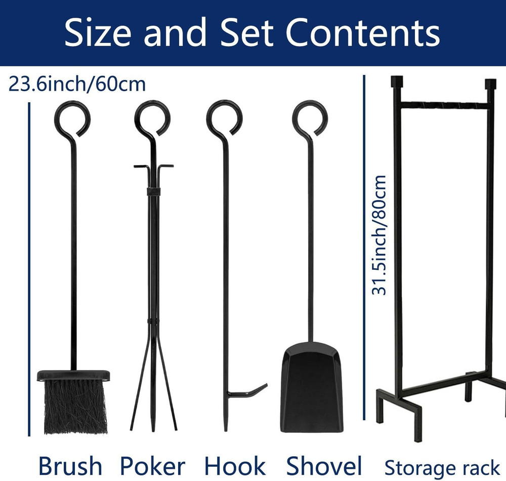 Durable Black Fireplace Tool Set with 31.5" Holder - Premium Quality