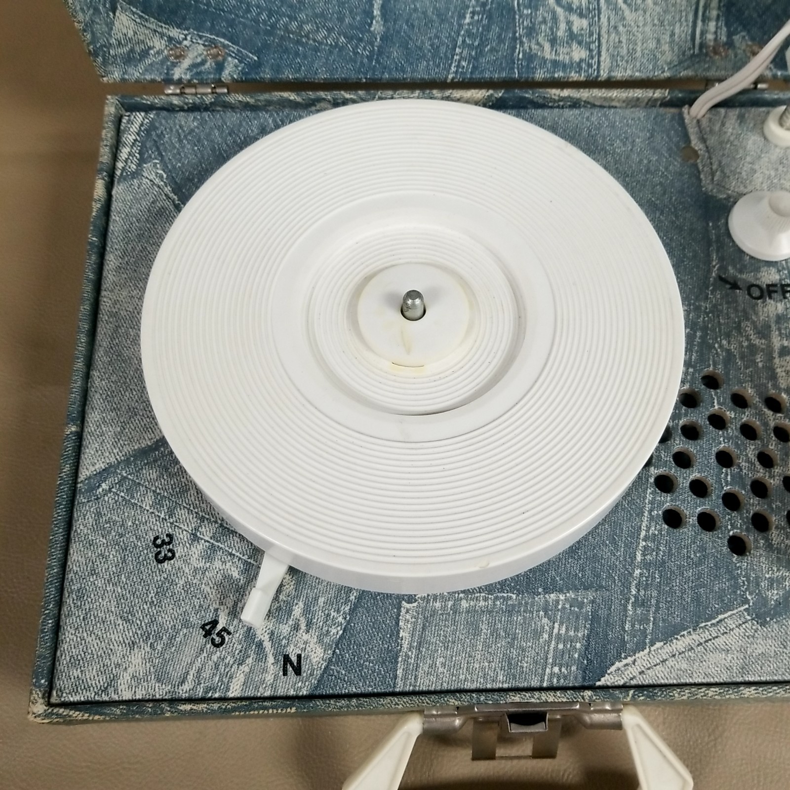 VTG deJay 'Happy Tunes' Portable Record Player #SP-11 Blue Jeans Denim Case