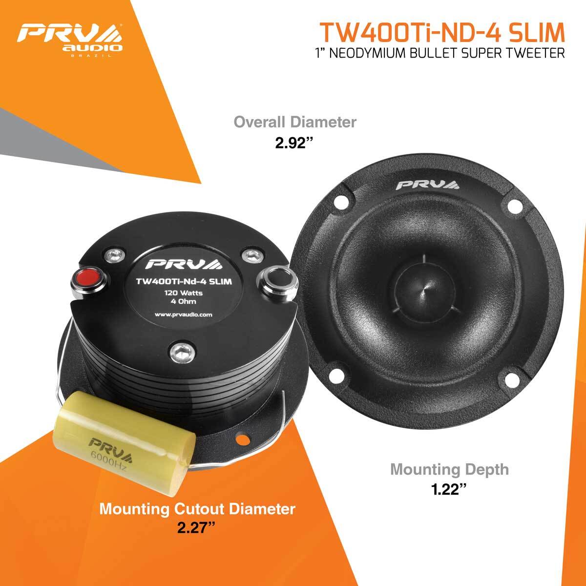 2x PRV 240W Shallow Super Tweeter Neodymium TW400Ti-Nd-4 SLIM 4 Ohm 3" Rounded