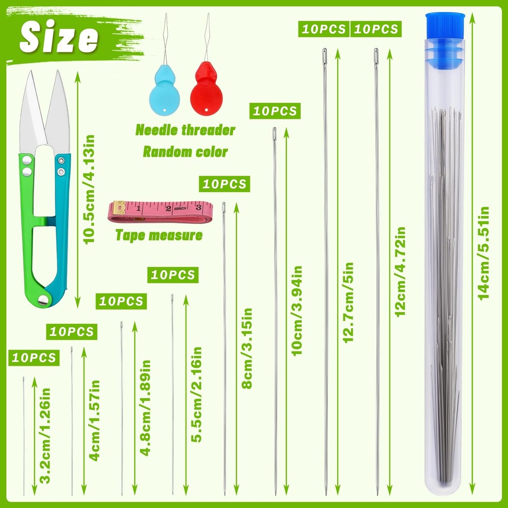 UOOU 85 Pcs Beading Needles Set,8 Sizes Long Straight Multicolor