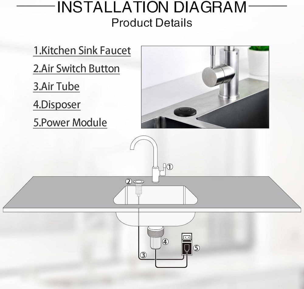 Garbage Disposal Air Switch Kit with Long Button, Matte Black (Brass Cover)