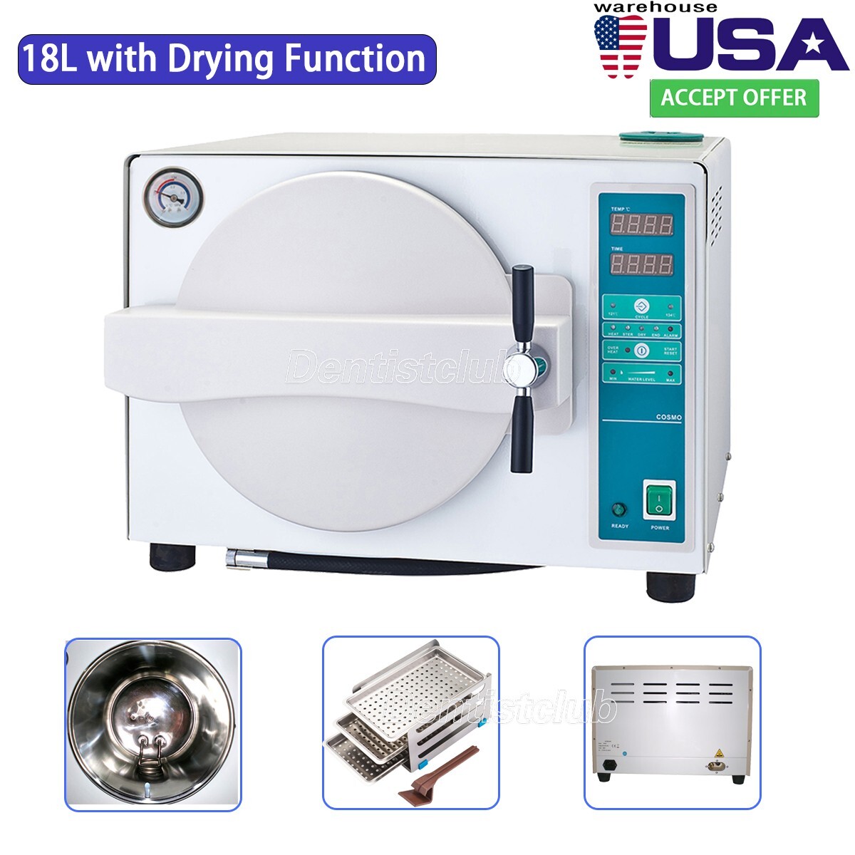 18L Dental Autoclave Steam Sterilizer Vacuum Medical Sterilization with Drying