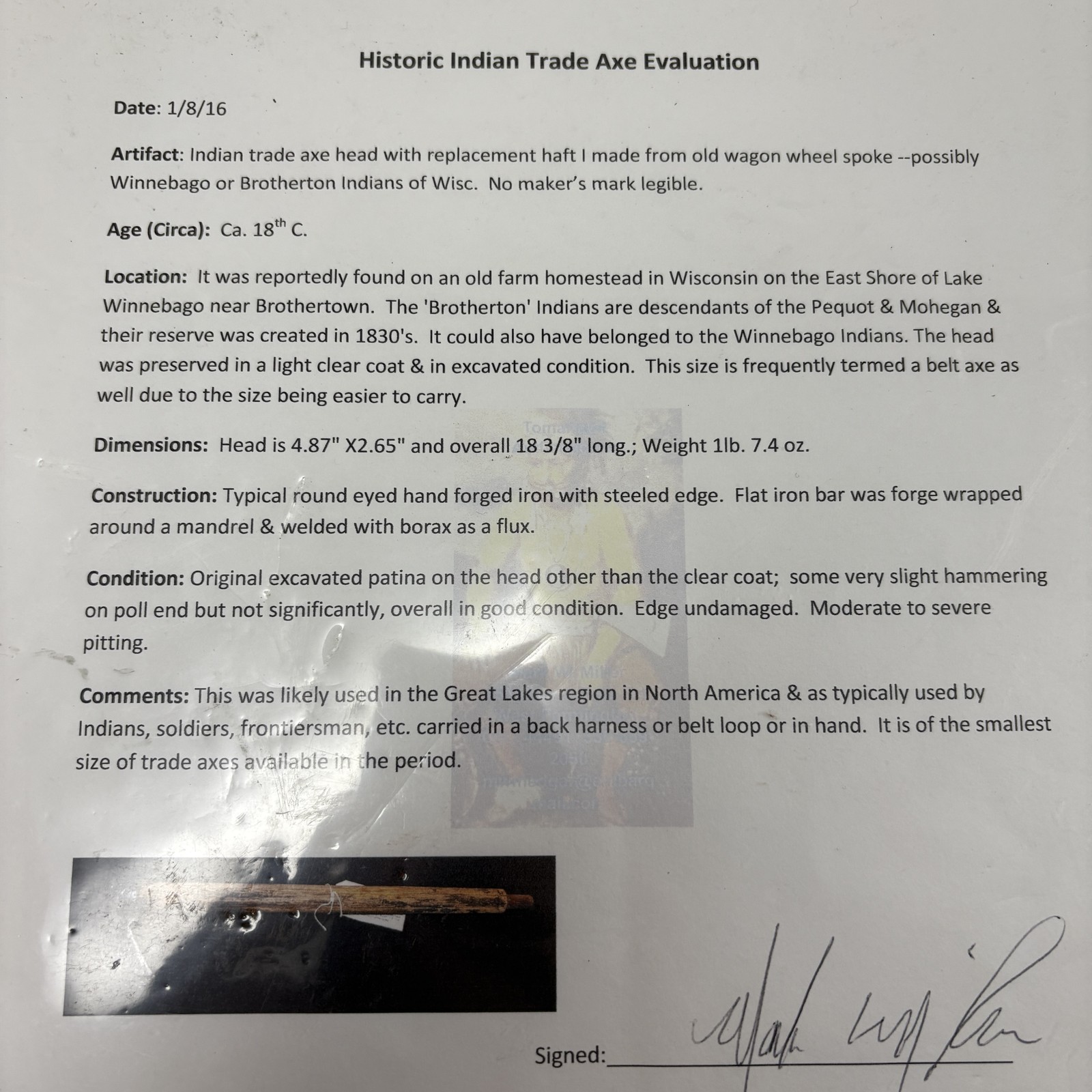 Antique Native American Tomahawk Trade Axe Hand Forged 18in Great Lakes Indian