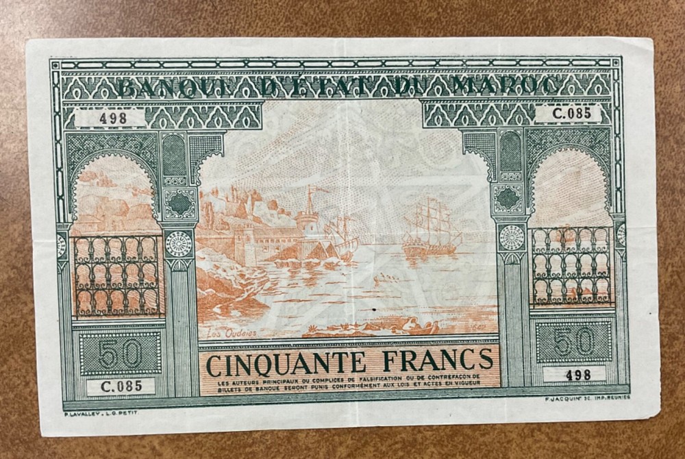 Morocco P40 50 Francs ... (1943 ) VF pretty note