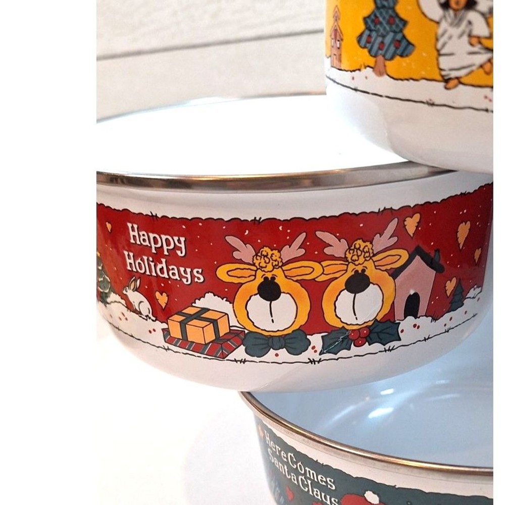 Christmas Enamel Decorative Containers NO LIDS