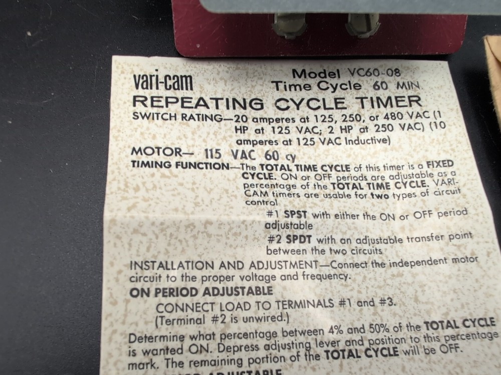 TELEX/AEMCO VARI-CAM REPEATING CYCLE TIMER VC60-08 NOS in Box (Qty 1)