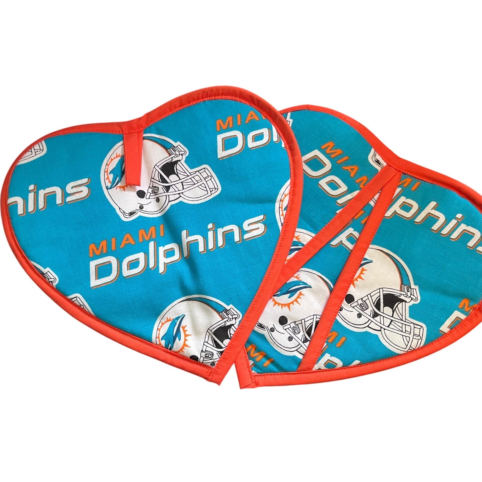 Miami Dolphins Hot Pan Holders, New, set of 2, Orange & Turquoise1