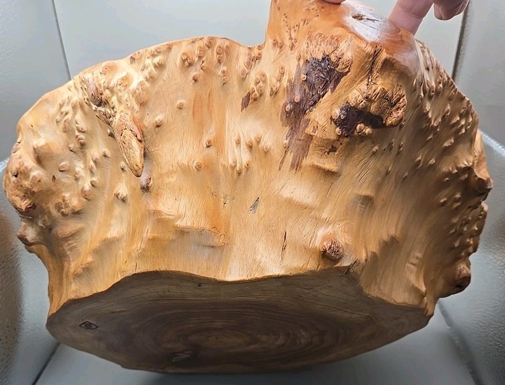 One Piece Solid Natural Burl Wood Handmade Bowl Basket Bumpy Wavy Rustic