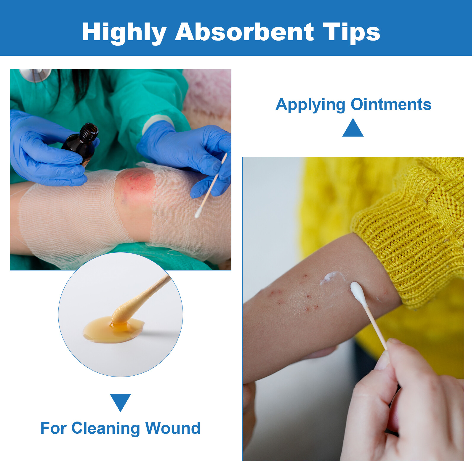 Wood Handle 3" Sterile Cotton Swabs Q-tips Cleaning Applicators High Absorbent