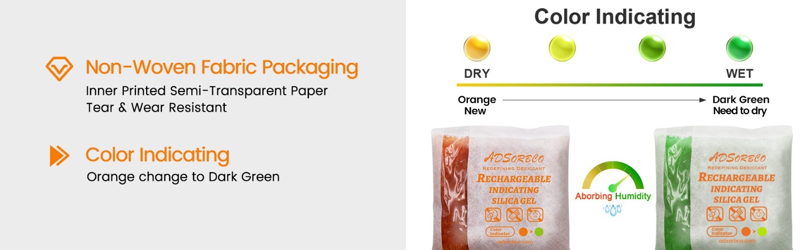 [500g 10p]Adsorbco Rechargeable Desiccant Packs, Indicating Silica Gel Packets