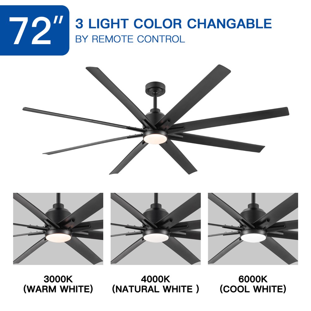 72 In Ceiling Fan with LED Light, ABS Modern Fan with Remote Control