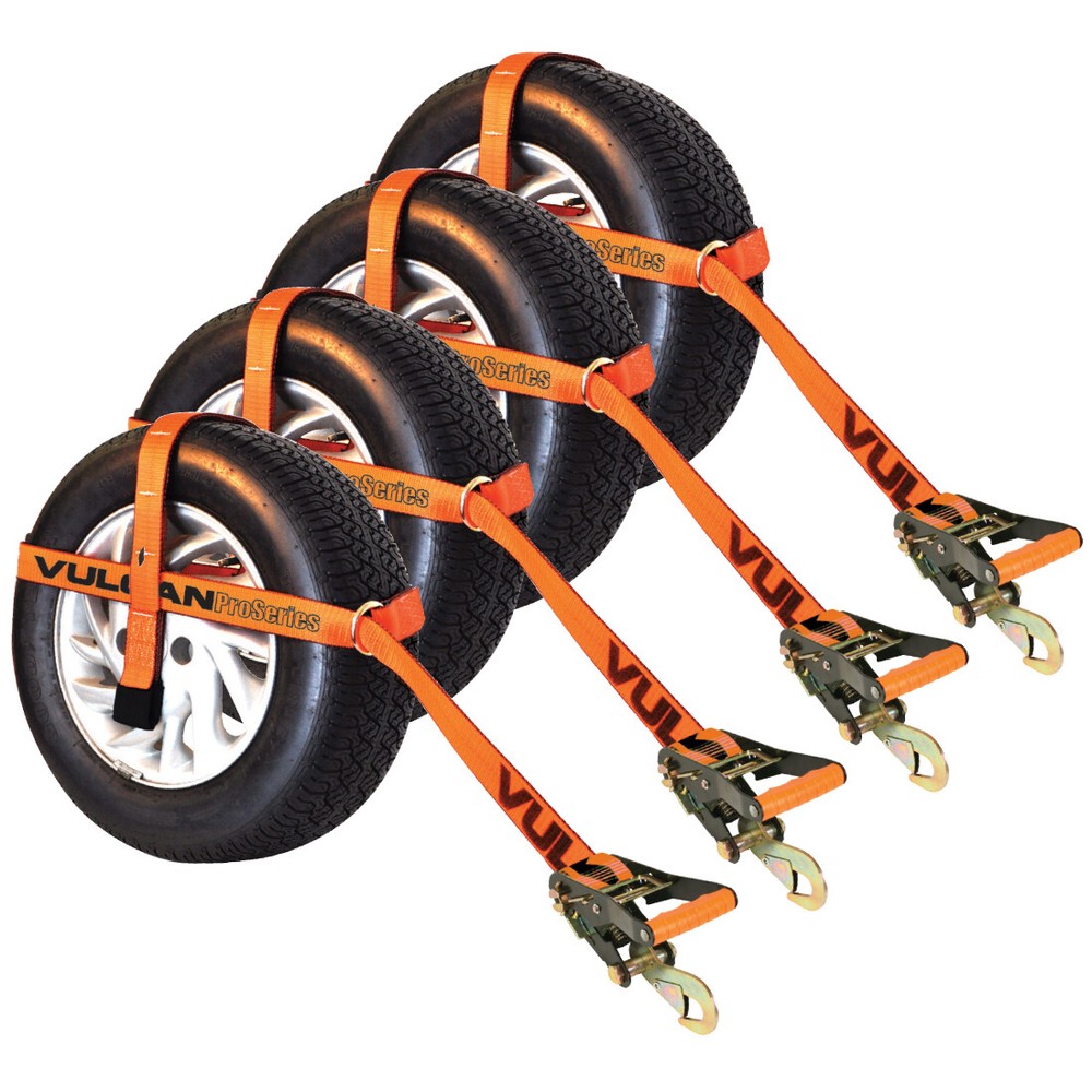 VULCAN Car Tie Down, Snap Hook, Adjust Loop, PROSeries, 3300 lbs. SWL, 4 Pack