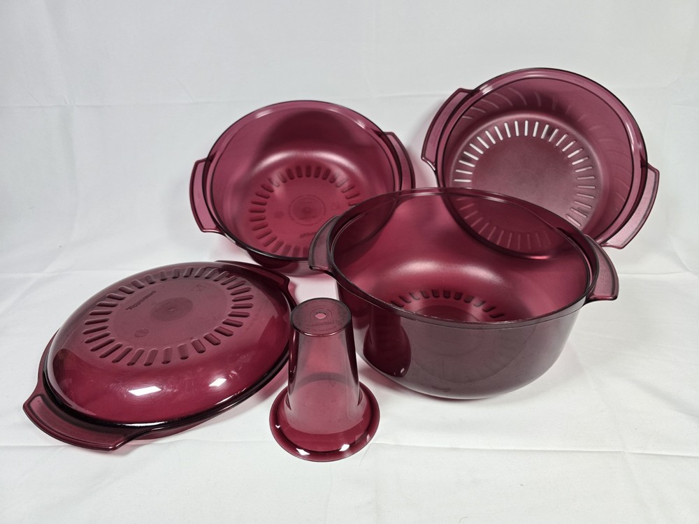 Tupperware Microwave Stack Cooker Steamer Cranberry Red 5 Piece Set
