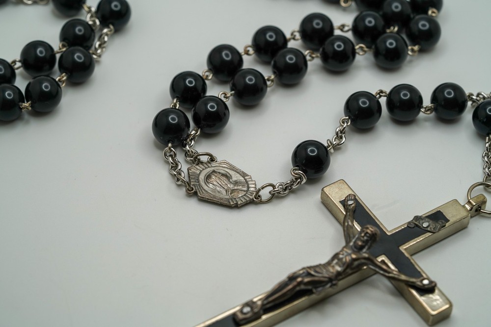 Vintage Long 40" Loop Black Rosary JB45