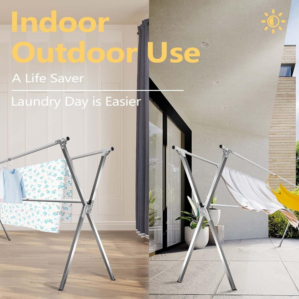 95-inch Stainless Steel Drying Rack (Foldable) with 20 Windproof Hooks