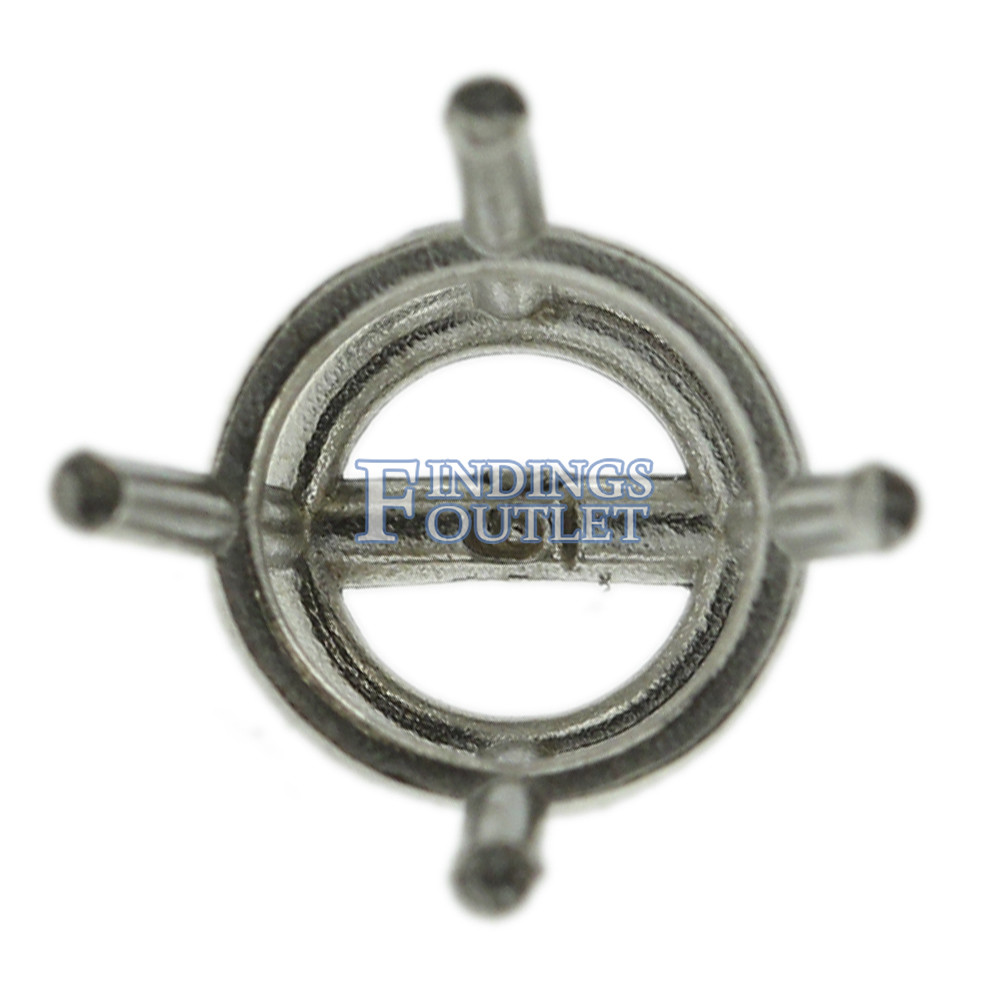 14k White Gold Round Stud Earring Mounting Setting Push Back Post 4 Prong