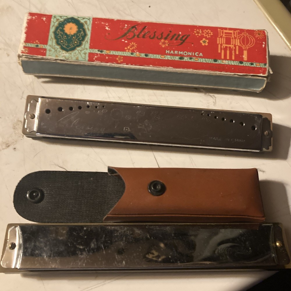 Vintage Blessing Harmonica With Original Box China & Basic Harmonica W/case