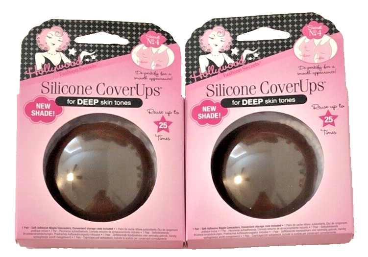 Hollywood Fashion Secrets Silicone CoverUps Dark Shade 1 Pair With Case Lot of 2