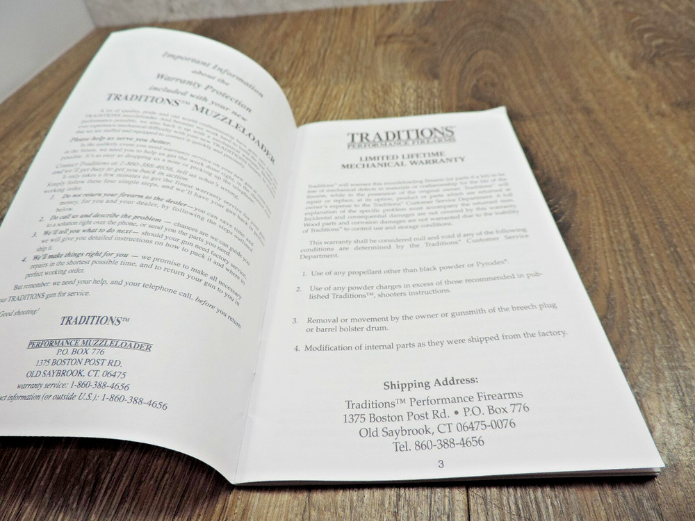 Traditions Performance Firearms Loading Shooting & Care Instructions