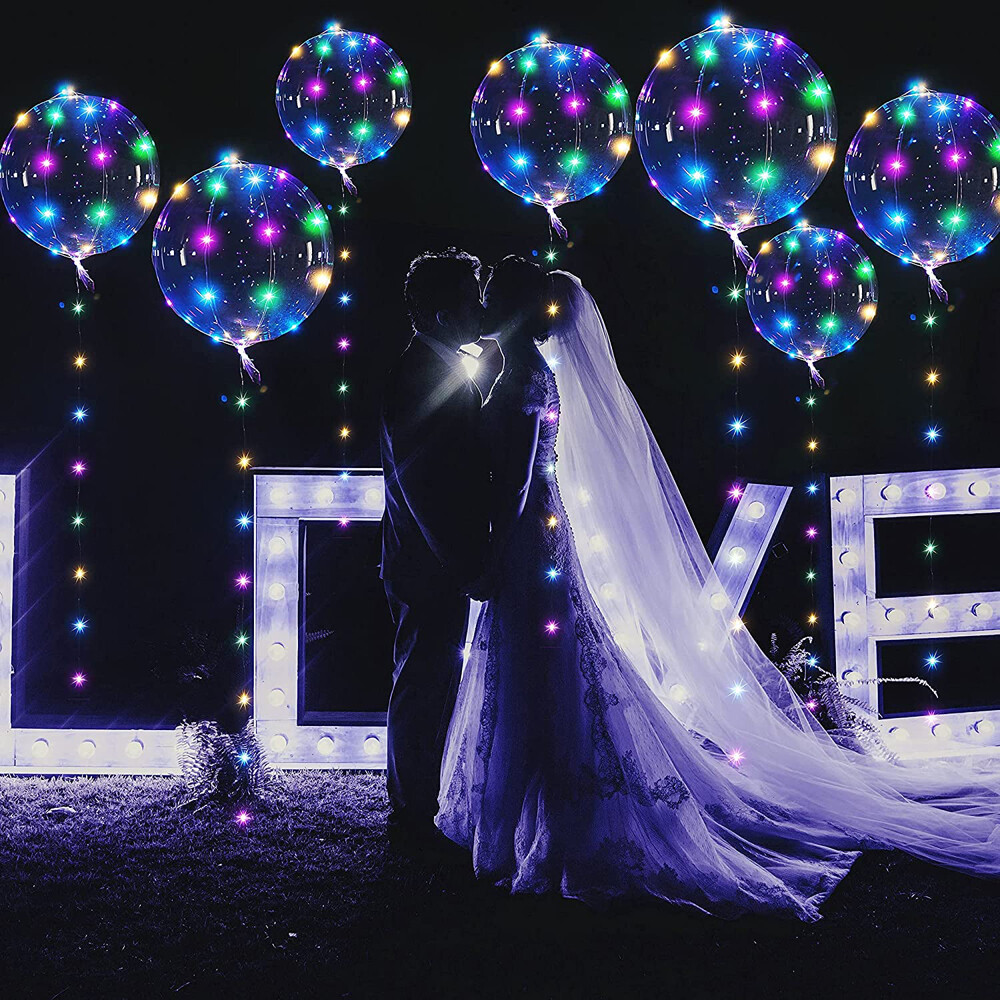 50 Pack LED Light Up BoBo Balloons 20" Party Birthday Transparent Bubble Balloon