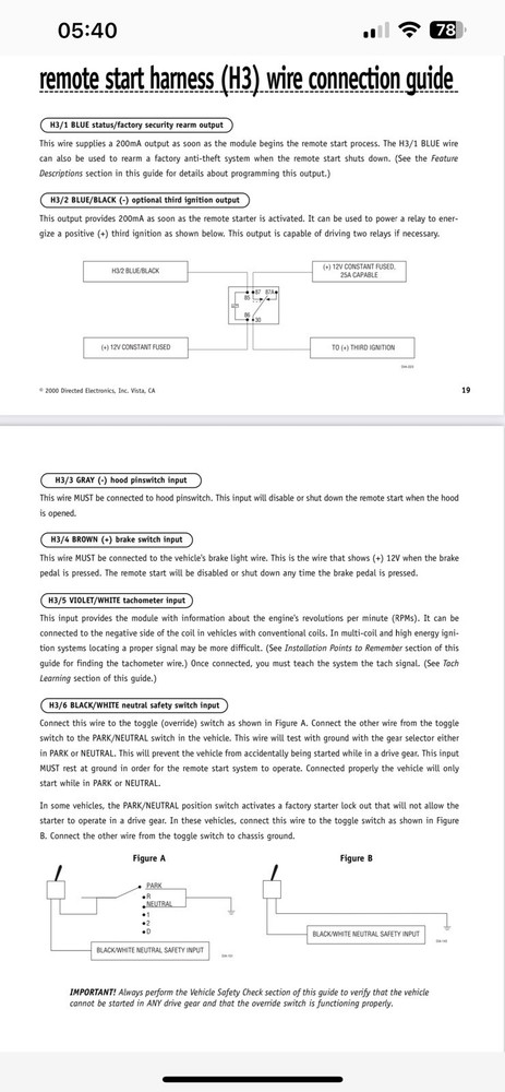 Dei Directed Electronics 6 Pin H3 Harness