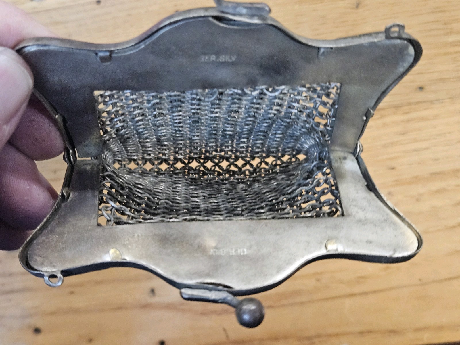 Vintage Ornate German Silver Numbered & Engraved Metal Mesh Purse Missing Chain