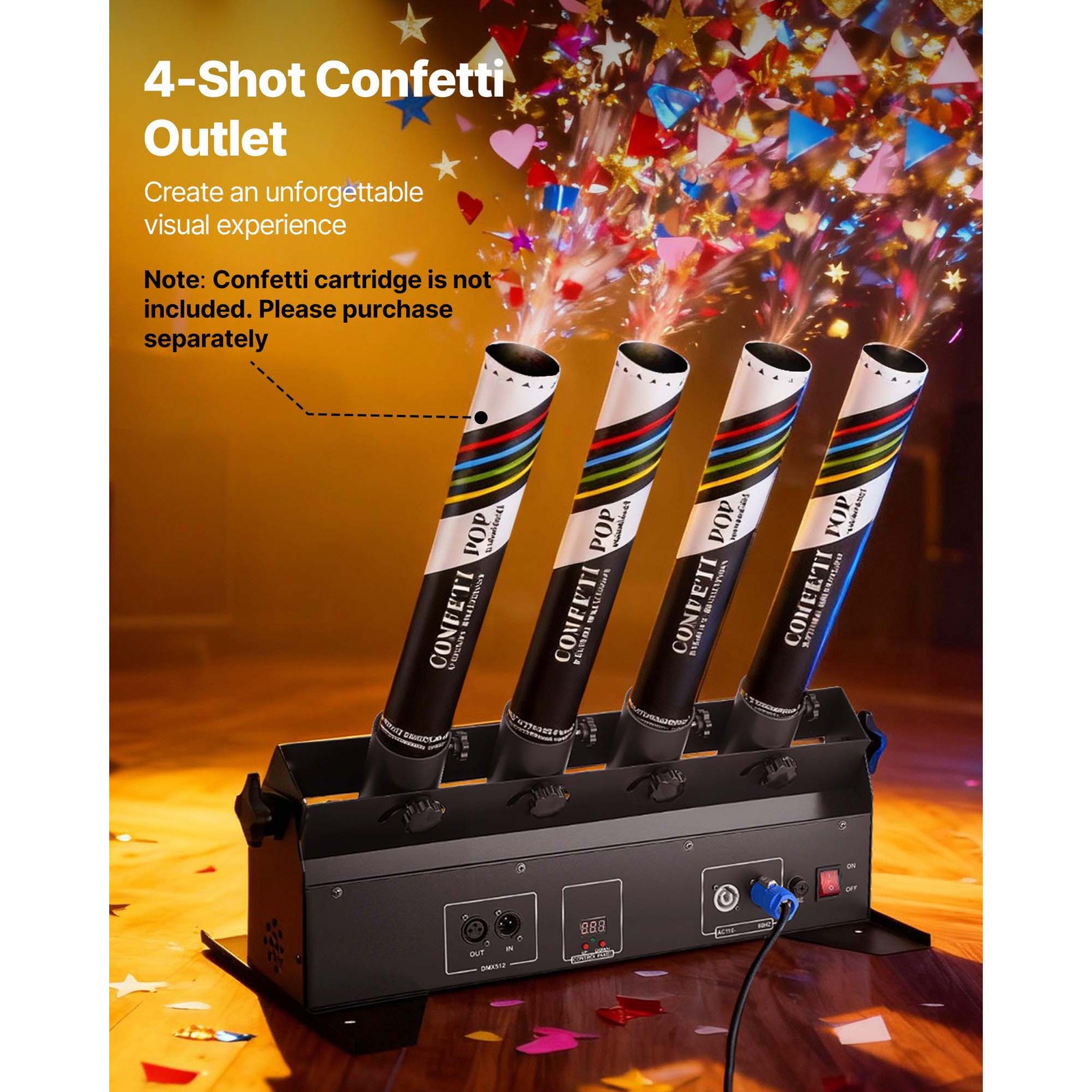Uimoso Electric Confetti Cannon 4-Shot Launcher DMX512 & Remote Party DJ Effect