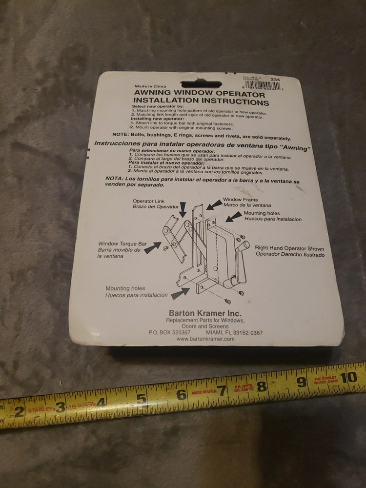 Barton Kramer Pan American Awning Window Operator with Handle