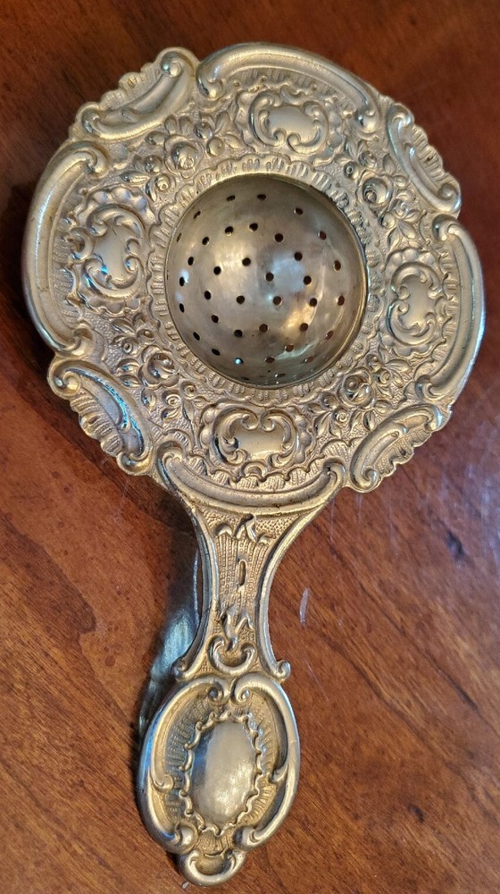 Continental Silver Tea Strainer Rococo Style Scrolls Marked Germany
