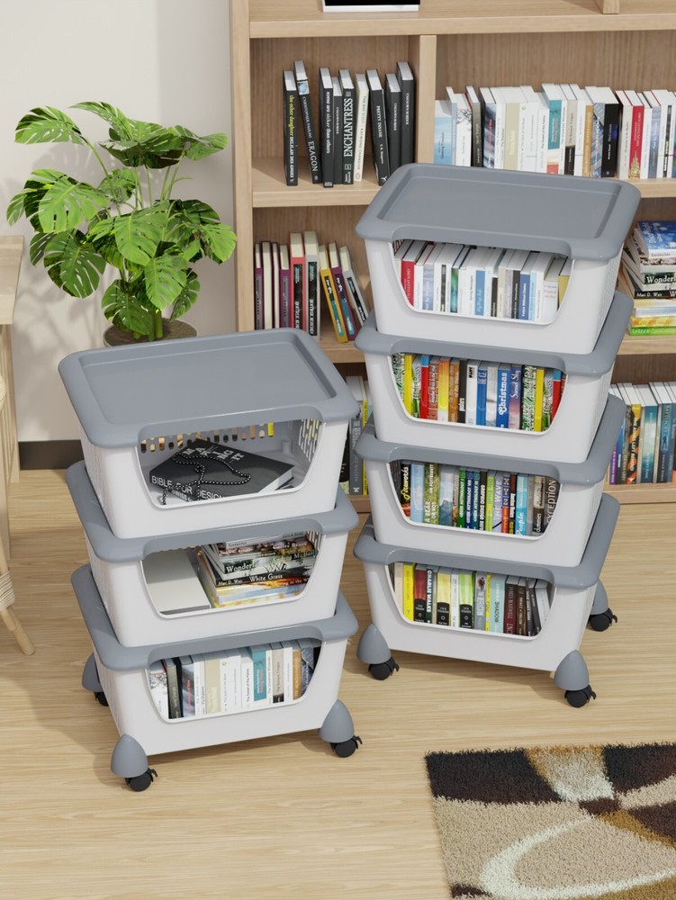 Idotry 4-Packs Plastic Stackable Storage Bins - Large Storage Basket with Wheels