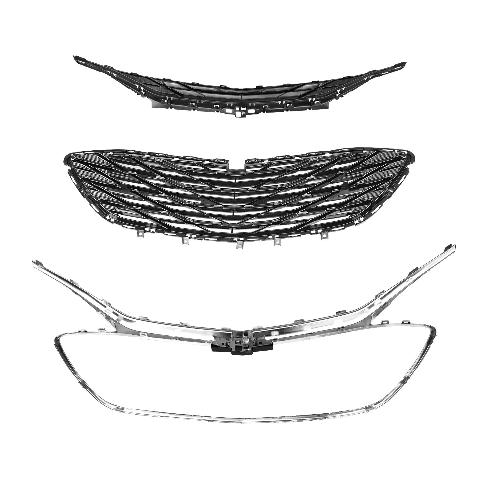3PCS For 2019-2024 Chevrolet Malibu Chrome Front Upper Lower Grille LSGRCV008B